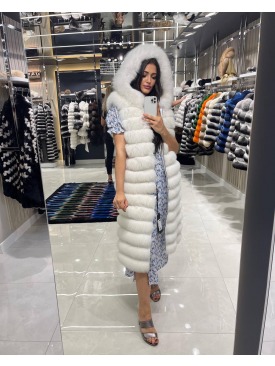 FOX FUR  VEST WİTH HOODİE